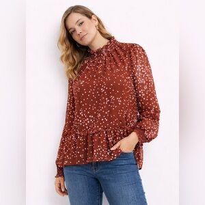🍁Sheer Floral Ruffle Blouse